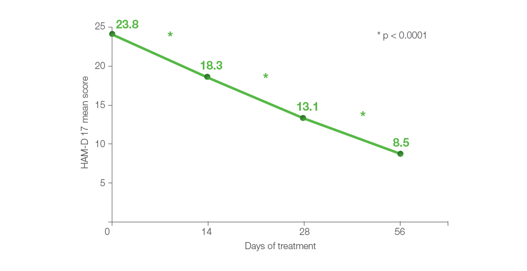 Figure 3. HAM-D 17 score: graph showing changes according to visits in the entire sample